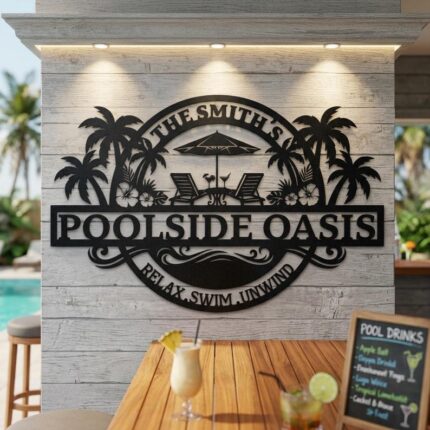 Poolside Metal Sign
